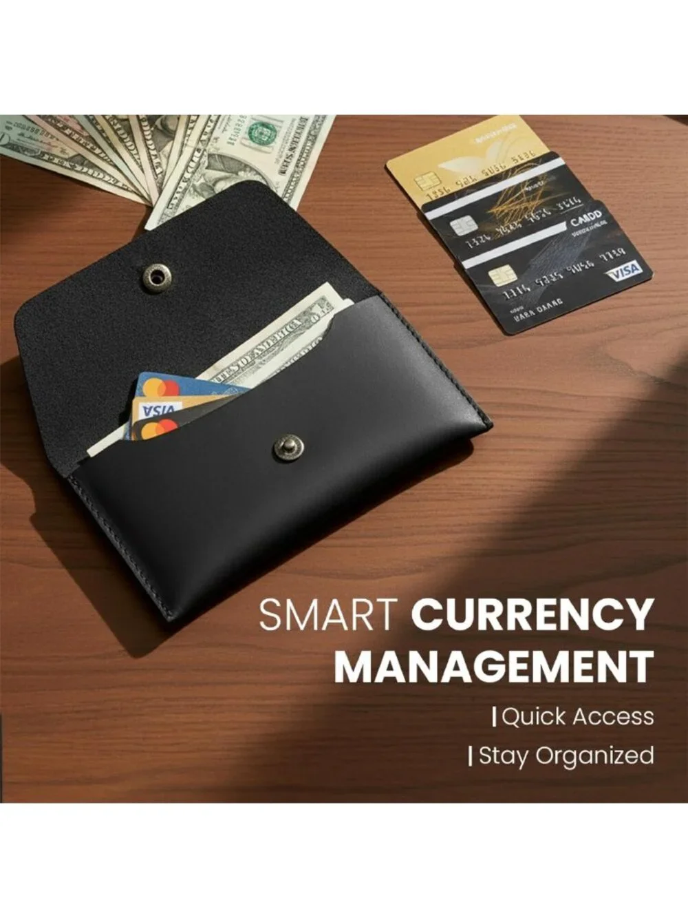Handmade Leather Currency Pouch | Travel Wallet & Cash Organizer | Black Utility